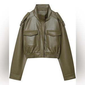 Olive Green Women's Faux Leather Jacket